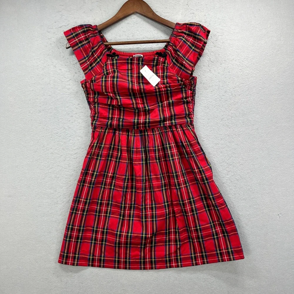 Crewcuts Plaid Dress Girl 12 Red Tartan Ruched Velvet Bow Holiday Festive Preppy